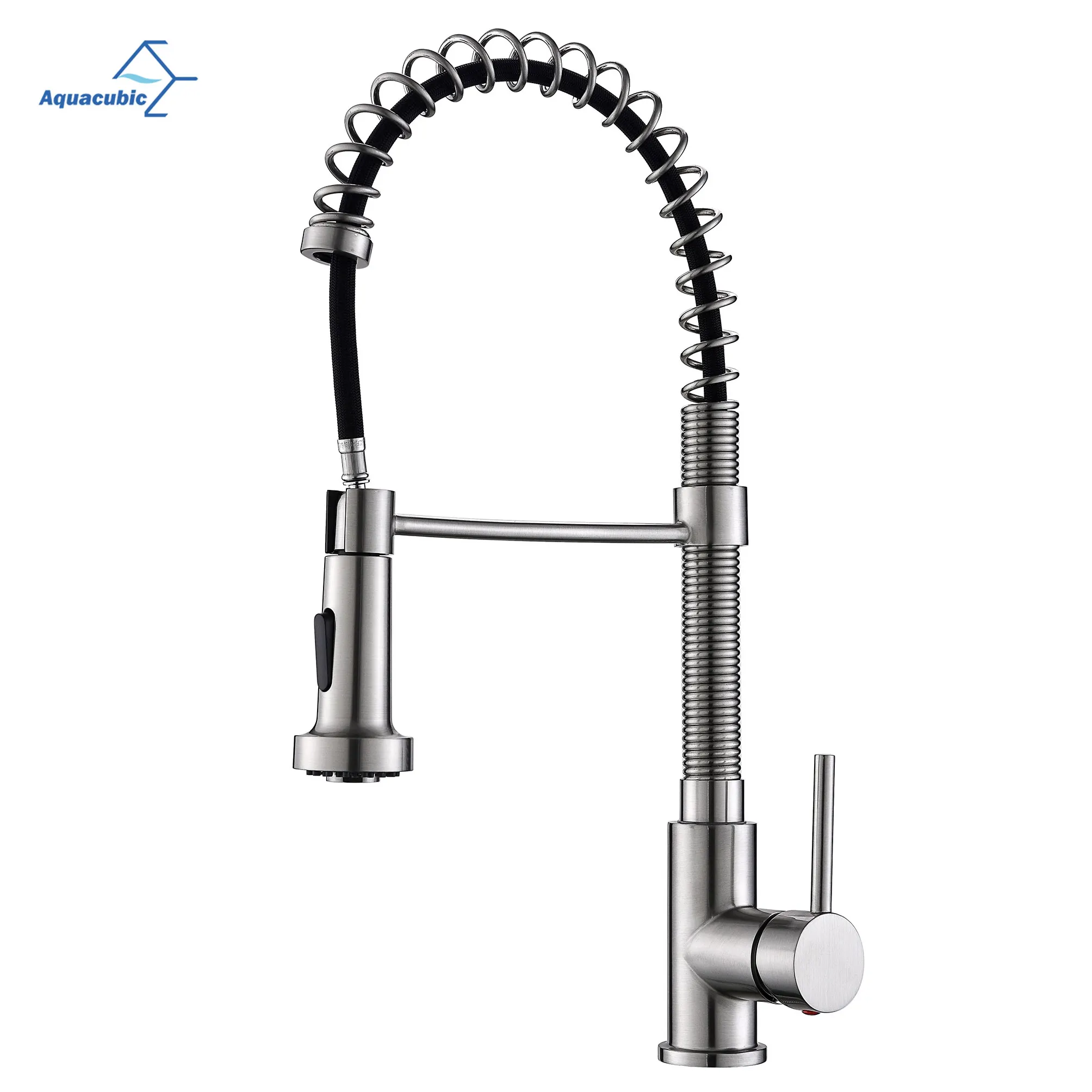 American Style Sturdy Spring Single Handle Pull Down Kitchen Sink Faucet with Sprayer, Pull Out Kitchen Faucet