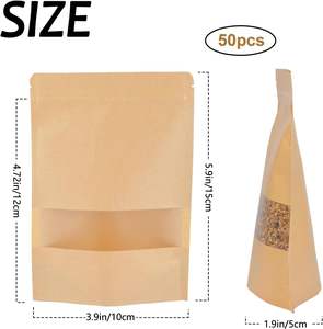 Sac à fermeture éclair <span class=keywords><strong>en</strong></span> papier kraft biodégradable <span class=keywords><strong>de</strong></span> qualité alimentaire écologique personnalisé fenêtre transparente pour café thé collation fruits secs gelée <span class=keywords><strong>de</strong></span> <span class=keywords><strong>lait</strong></span> - Product Image 3