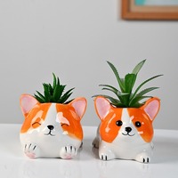 Pot de fleurs en céramique MSH Cartoon Corgi Dog, pot de plante créatif pour table, décoration pour la maison et le bureau