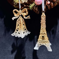 Ornement de Noël suspendu en or, pendentif en plastique en forme de Tour Eiffel, décoration pour vitrine