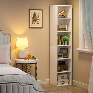 Librería de <span class=keywords><strong>Madera</strong></span> Moderna Blanca para Sala de Estar, Estante Esquinero de 6 Niveles, <span class=keywords><strong>Rectangular</strong></span>, Simple - Product Image 2