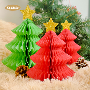 Yachen New Arrival 3Pcs Giáng Sinh Tổ Ong Giấy Cây 3D Màu Xanh Lá Cây Xmas Giấy Cây Trung Tâm Cho Kỳ Nghỉ Trang Trí - Product Image 1