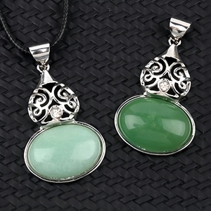 JOYA CADEAU Fashion 28*40MM en forme de <span class=keywords><strong>calebasse</strong></span> Aventurine <span class=keywords><strong>verte</strong></span> pierre d'agate pendentif en métal breloques de pierres précieuses utilisées pour <span class=keywords><strong>la</strong></span> fabrication de colliers - Product Image 1
