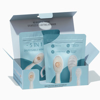 5 en 1 : Mini brosses à dents de voyage jetables en plastique à poils souples, gratte-langues, cure-dents, parfum lavande, couleur personnalisable pour