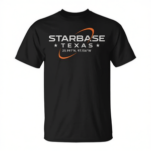 Camiseta con coordenadas de Starbase Texas, diseño minimalista de ciencia ficción - Product Image 2