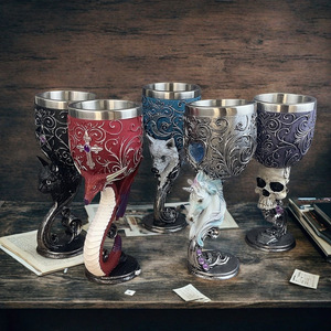 <span class=keywords><strong>Calice</strong></span> <span class=keywords><strong>da</strong></span> Vino Drago Rosso 3D, Bicchiere in Resina con Rivestimento in Acciaio Inossidabile, Coppa Decorativa Gotica Medievale per Dungeons & Dragons - Product Image 4