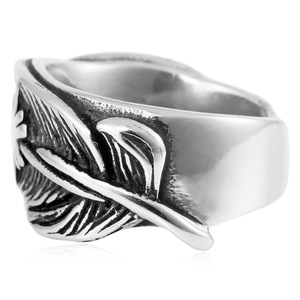 yunnique Men's Feather Open <b>Ring</b> <b>Titanium</b> Steel Bold Retro Punk Style Jewelry Gift - Product Image 3