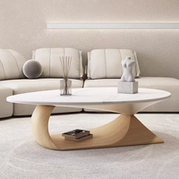 Table basse minimaliste, moderne, en dalle de pierre ovale, en bois massif, artistique, table basse haut de gamme pour salon avec forme unique