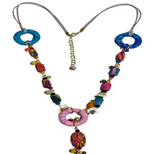 Bohemian Colorful Fabric Beaded Gold Plated Handmade Eco-Friendly Women's <b>Statement</b> <b>Necklace</b> Fashion Pendant Chain Geometric - Product Image 6