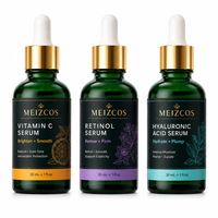 MEIZCOS Vitamin C Retinol Hyaluronic Acid Serum Trio 30ml Botol Hijau Serum Wajah Pencerah Pengencang Melembapkan Set Perawatan Harian