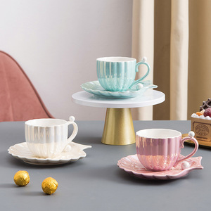 Tazze e piattini in ceramica a forma di conchiglia di perle all'ingrosso set da caffè e tè per matrimoni - Product Image 4