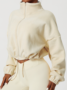 Felpa da <span class=keywords><strong>Donna</strong></span> con Zip e Logo Personalizzato in 100% Poliestere, Giacca Sportiva Larga per Fitness e Allenamento - Product Image 4