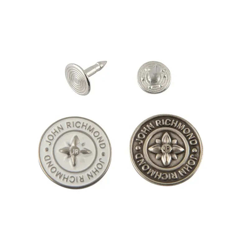 Nickel Free Old Silver Color Flower Logo Jean Shank Button For Denim