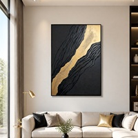 Peinture murale sur toile encadrée noir et or style Art déco minimaliste pour salon, fond de canapé, texture luxueuse en aluminium
