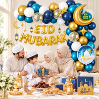 Kit de Décoration de Fête Islamique avec Ballons en Latex, Arche Eid Mubarak, Arche en Aluminium Motif Lune et Étoile, Toile de Fond Motif Château