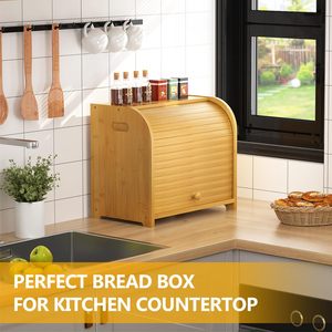 Bamboo Bread <b>Box</b> With Sliding Cover For Home Food Storage - Product Image 2