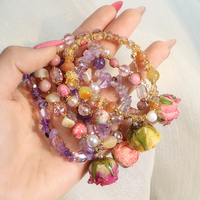 Pulsera de Cadena con Cristales y Flores Estilo Hada, Diseño Exclusivo, Adorno Versátil para la Muñeca, Joyería Exquisita para Mujer, Regalo