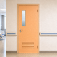 Porte de salle de bain pour bloc opératoire, couleur orange clair, avec fenêtre en verre et grille de ventilation inférieure, pour chambre de patient