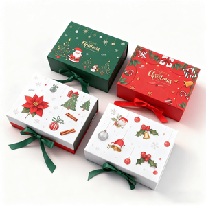 Best-Selling Reusable Luxury Red Christmas Gift <b>Box</b> with Ribbon Handle Customized Magnetic Closure <b>Foldable</b> Rigid Paperboard - Product Image 2