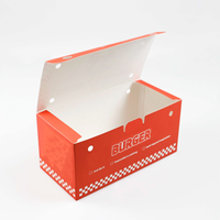 Emballage alimentaire à emporter en papier kraft écologique avec un design gaufré rouge, boîte pour hamburger et frites