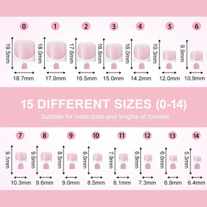 Kit de 150 Uñas Postizas Francesas Cortas y Cuadradas para Mujer, con Adhesivos, 12 Tamaños, Material Plástico - Product Image 3
