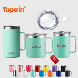 16oz Reusabl Customized 12oz 14oz Insulated Metal Steel Office Cups Drinking <b>Coffee</b> Travel Mug Tumbler Bulk with Handle Lid - Product Image 1