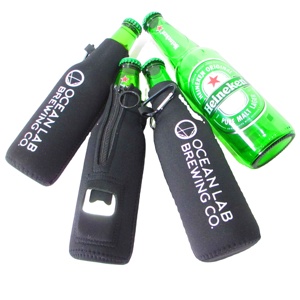 Black Neoprene Insulated Beer <b>Bottle</b> Sleeve Cooler Bag with Built-In <b>Bottle</b> Opener Convenient and Stylish Beer Holder - Product Image 1