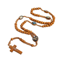 Bijoux religieux croix jésus pendentif chapelet collier en bois naturel tissé à la main perles en bois bijoux catholique de noël