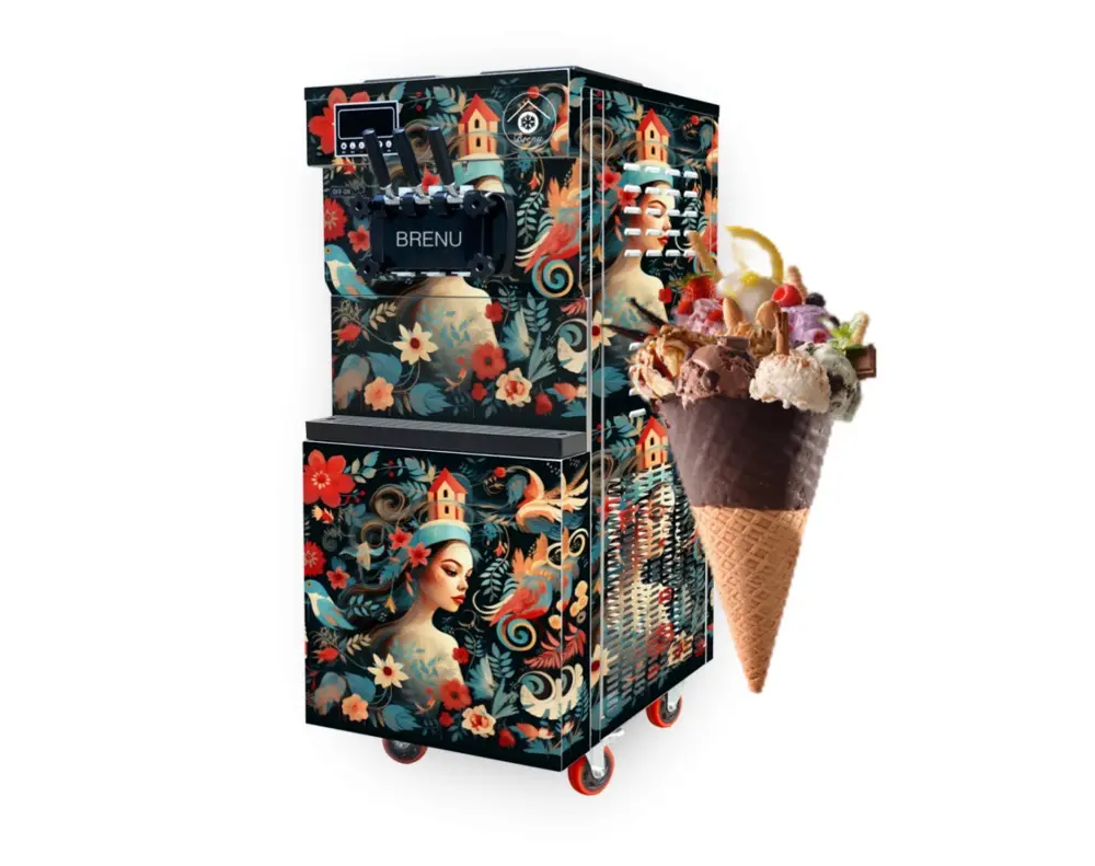BRENU Automatic3 맛 소프트 아이스크림 상업용 서빙 데스크탑 블록 아이스크림 만들기 기계 판매