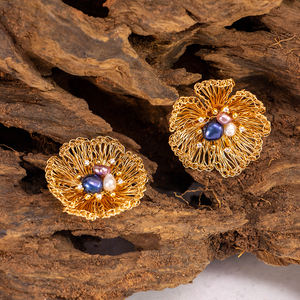 High Quality Silver Plated Bohemian Copper Alloy Handwoven Romantic <b>Flower</b> Earrings Pearls-Natural Crystal Fashionable Light - Product Image 3