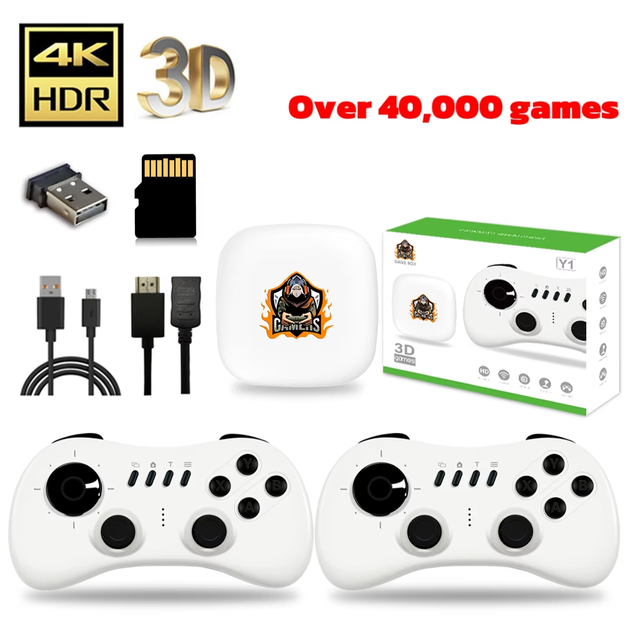 Y1 Retro Video Game Console 4K HD TV Output Built-in 40000+ Classic 2.4G Wireless Controller Home Plug and Play Game Box Stick