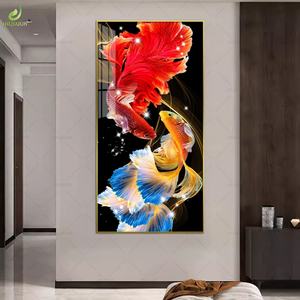 Cuadro Decorativo de Pared de Diseño Moderno para Vestíbulo, Pasillo o Corredor, con Peces Koi en Porcelana de Cristal - Product Image 4