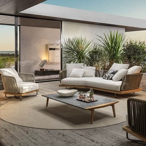 إطار خشبي فاخر حديث لجميع الأحوال الجوية أثاث فناء من خشب الساج والخشب الروطان طقم حديقة للاستخدام الخارجي لأريكة غرفة المعيشة - Product Image 5