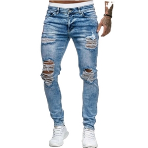 Venta al por mayor de los hombres 100% algodón lavado roto agujero <span class=keywords><strong>pantalones</strong></span> vaqueros <span class=keywords><strong>rasgados</strong></span> con detalle de bolsillo - Product Image 1