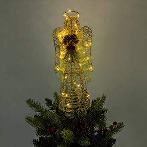 <span class=keywords><strong>Angelo</strong></span> in Ferro e Rattan da 12 Pollici con Luci LED Bianco Caldo e Timer 6 Ore, Decorazioni Natalizie per Interni con Stelle sulla Punta dell'Albero - Product Image 6