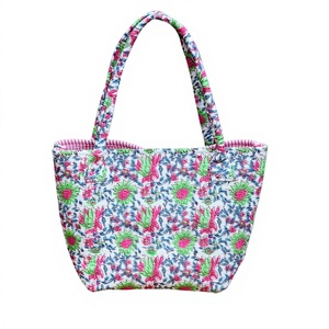 Mini Bolso Tote de Algodón Acolchado, Bolso de Mano con Parte Superior Abierta, Estampado Floral, Ligero, Reutilizable, Bolso de Compras Hecho a Mano, Bolso para Uso Diario - Product Image 1