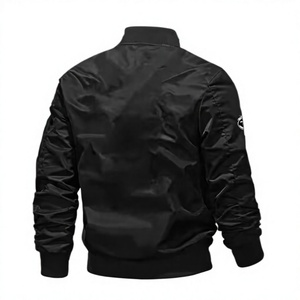 Strategy Bomber <b>Jacket</b> Men's Windproof Casual Zipper Front <b>Patch</b> Design Black Polyester Autumn Wear - Product Image 2