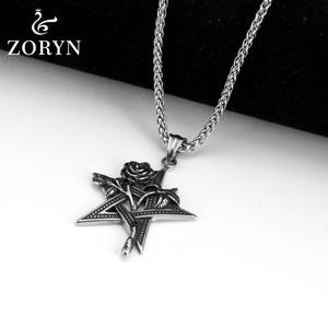 Colliers pendentifs personnalisés en acier inoxydable pentagramme rose étanches, bijoux de mode gothique punk vintage en acier titane pour hommes - Product Image 2