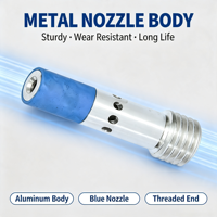 Buse de sablage Venturi ultra-mini 135 mm, trou intérieur 6,4 mm, revêtement intérieur en carbure de tungstène, usinage CNC, aluminium, caoutchouc bleu