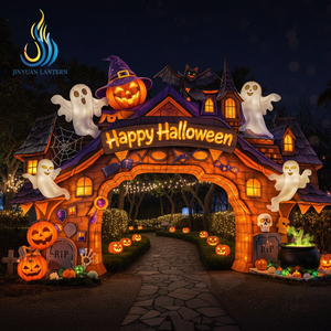 Lanterne géante d'Halloween pour l'extérieur, squelette de sorcière montant sur une balai, pour décorations de jardin - Product Image 6