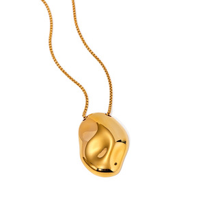 18k Gold Stainless Steel Irregular Concave Pendant <b>Necklace</b> Geometric Design Fashion Jewelry - Product Image 5