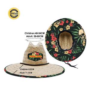 Mùa hè nhiệt đới cọ nhân viên cứu hộ rơm Mũ OEM vòng hình dạng không đều in vá cỏ tự nhiên sombrero - Product Image 1