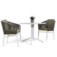 Meubles de loisirs de plein air modernes 3 pièces en corde tissée pliante carrée Table à manger basse Ensemble de chaises de bistro pour 2