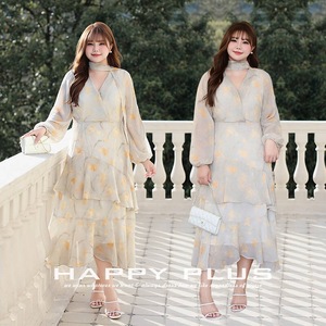 Vestido de Gasa Floral Happy Plus con Cuello en V, Corte Ajustado y Evase, Manga Larga, Talla Grande para Mujer, Cintura Natural, Estampado con Volantes - Product Image 3