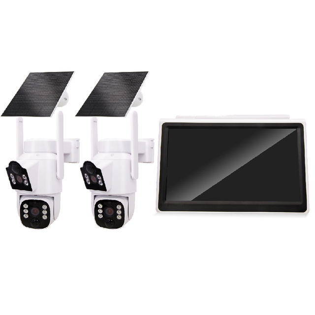 Home Surveillance System 10.1inch LCD Monitor 2PCS Solar Camera Kits 4MP Dual Lens Motion Detection Color Night Vision SD Card