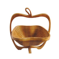 Top vente de qualité alimentaire pas cher prix Apple forme Promo rotatif bambou en bois pliant panier de fruits