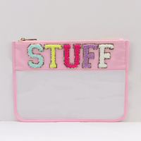 RTS nouveau haut en Nylon imperméable Transparent clair broderie lettre voyage PVC pochette maquillage organisateur SNACKS STUFF pochette à fermeture éclair