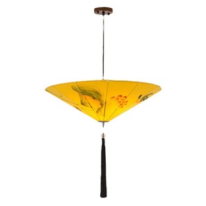 Chinese Style Fabric Bamboo Umbrella Pendant <b>Lamp</b> Led Light Round Single Head For Home Hall Restaurant Club Exhibition Corridor - Product Image 2