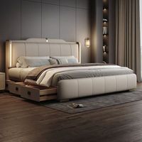 Ensemble de lit king-size moderne avec rangement, revêtement en cuir souple et cadre en bois de luxe pour les chambres d'hôtel