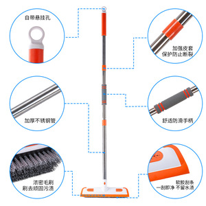 แปรงขัดพื้นห้องน้ำแบบดรอปชิปปิ้งสำหรับ Shopify แปรงทำความสะอาดห้องน้ำขนแข็งแบบหนา ที่ขัดกระเบื้องพร้อมที่ปาดน้ำ 2 in 1 ด้ามยาว - Product Image 5